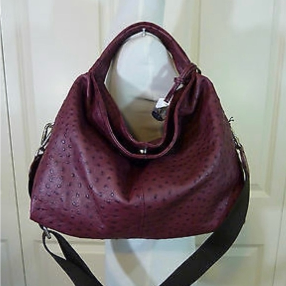 Beautiful Furla Hobo Bag with Ostrich Embossed Leather and Wide Shoulder Strap